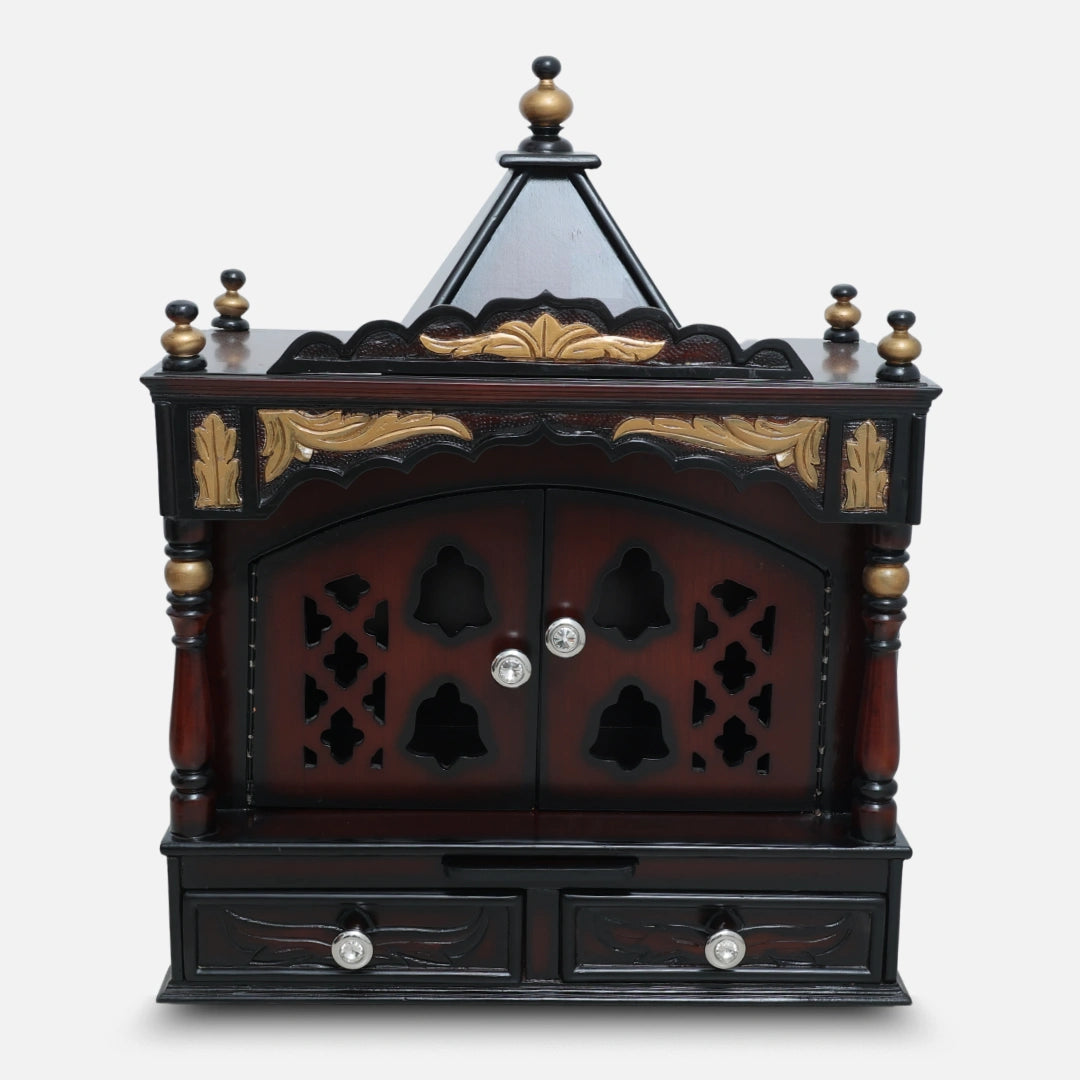 Sreshta Teak Wood Mandir (Brown Gold) front view 