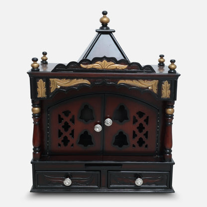 Sreshta Teak Wood Mandir (Brown Gold) front view 
