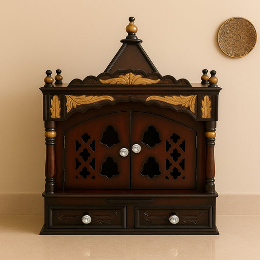 Sreshta Teak Wood Mandir (Brown Gold) lifestyle view 