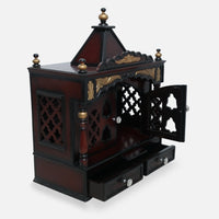 Sreshta Teak Wood Mandir (Brown Gold) open door side angle 