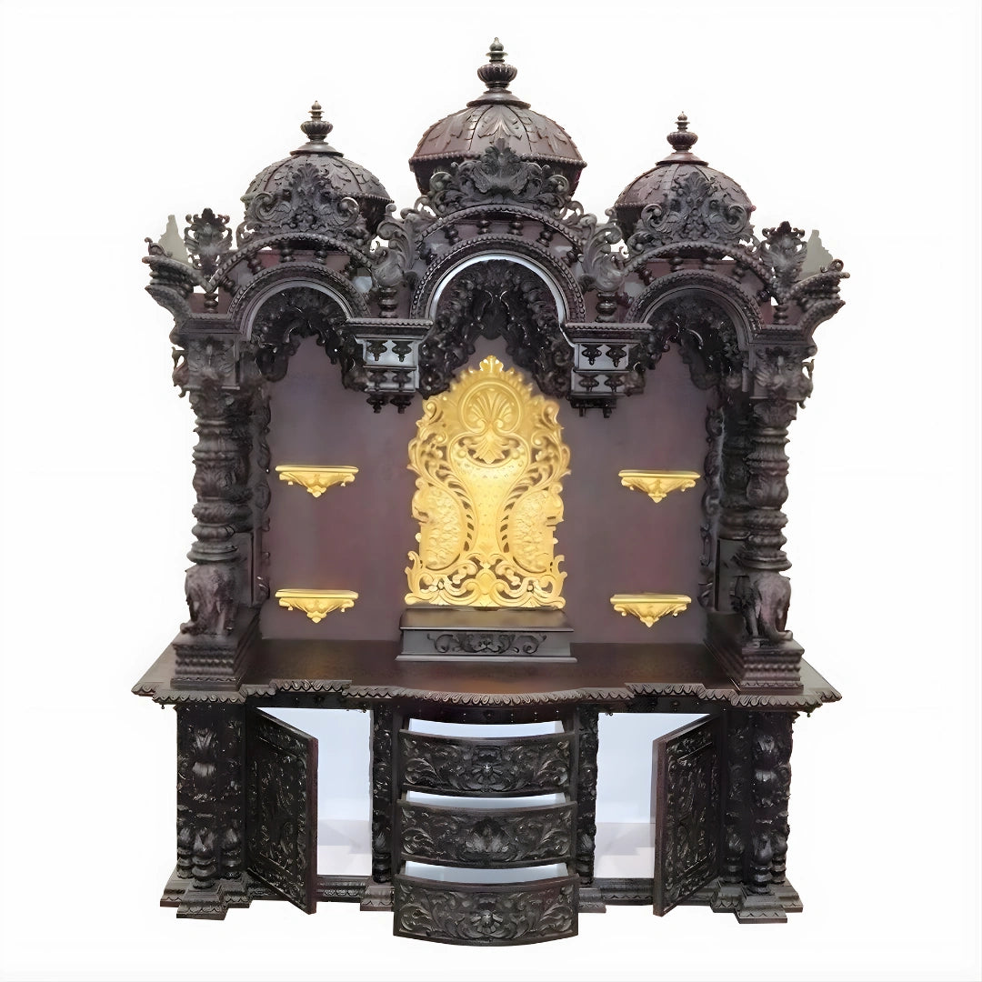 Srikalahasti Teak Wood Mandap (Cherry) open drawer front view