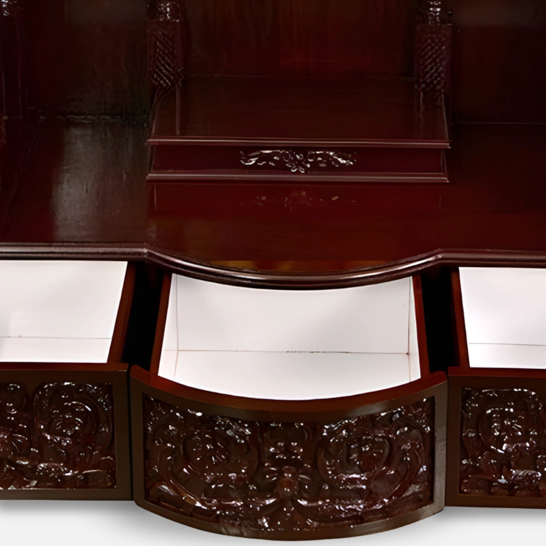 Srinivasa Teak Wood Mandir (Cherry) open drawers