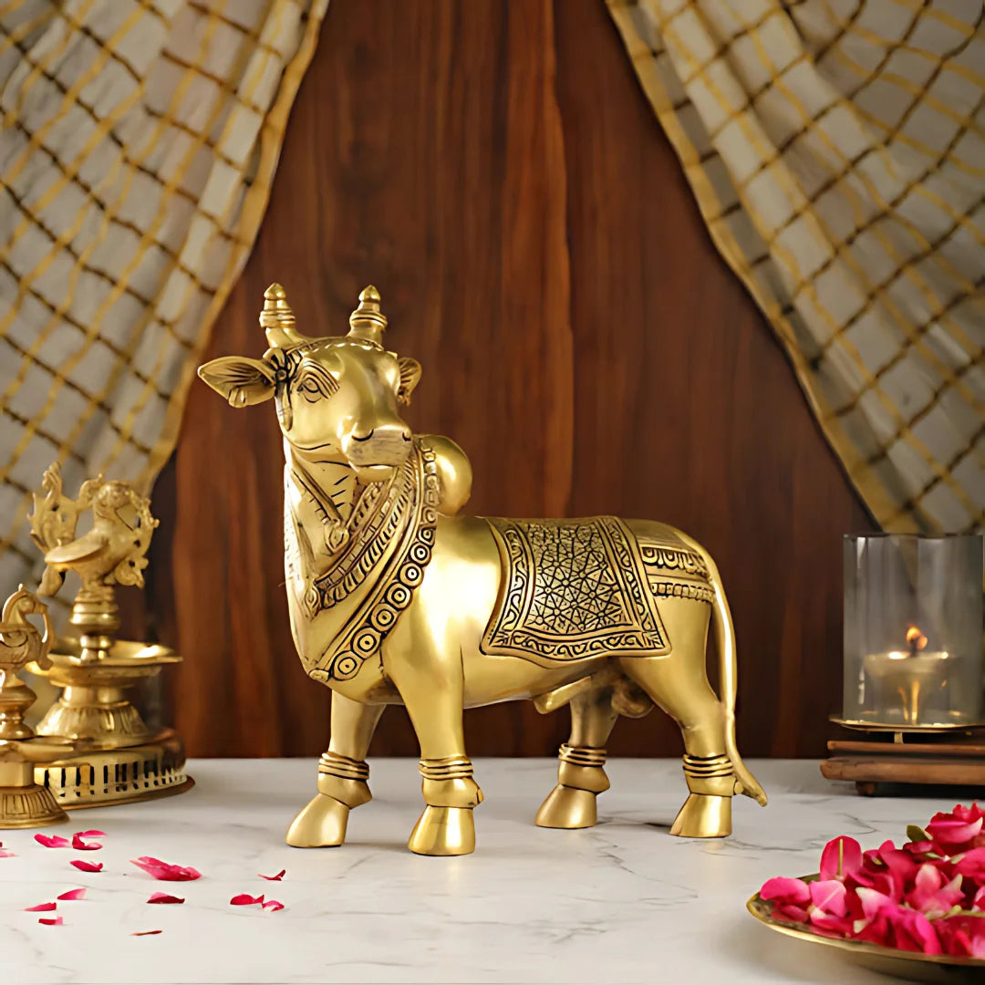 Standing Brass Nandi Idol lifestyle view