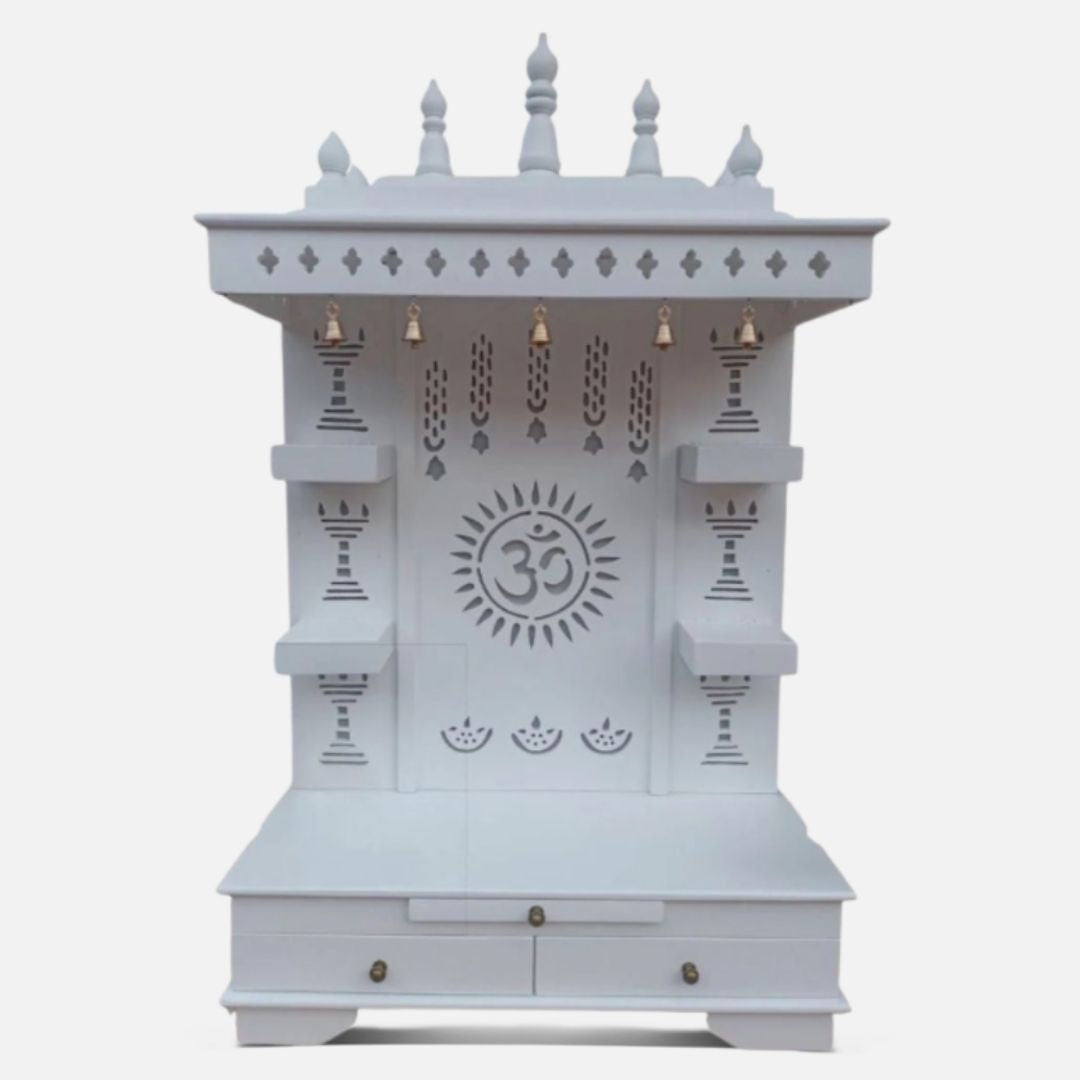 Subramanya Teak Wood Mandir (White) Front view 