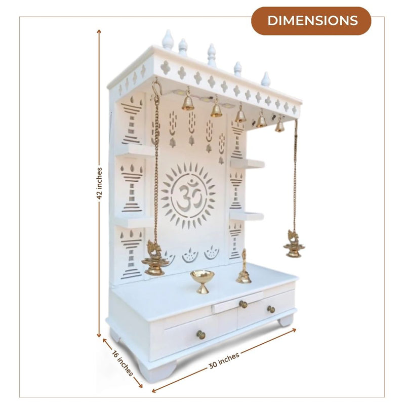 Subramanya Teak Wood Mandir (White) dimensions 