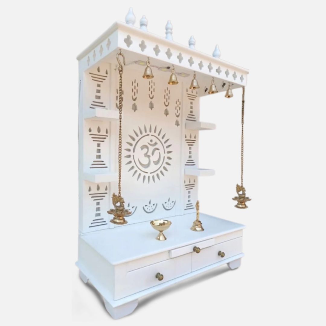 Subramanya Teak Wood Mandir (White) side angle 