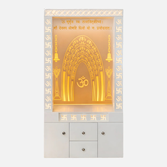 Suchiraa Wooden Corian Mandir- White