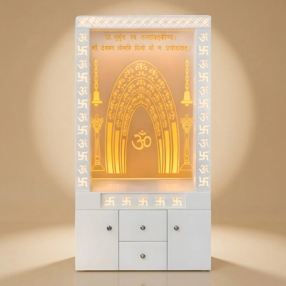 Suchiraa Wooden Corian Mandir (White) lifestyle view 