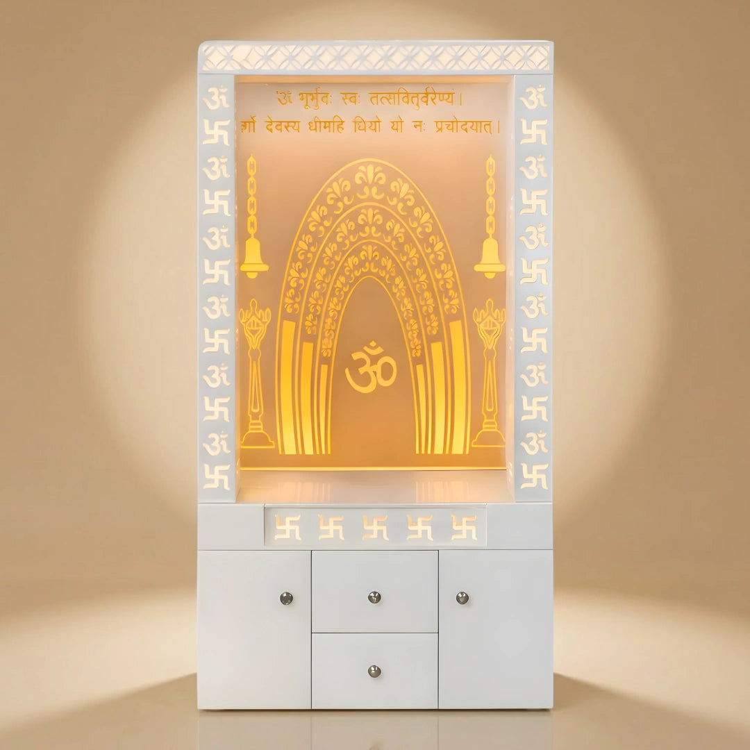 Suchiraa Wooden Corian Mandir (White) lifestyle view 