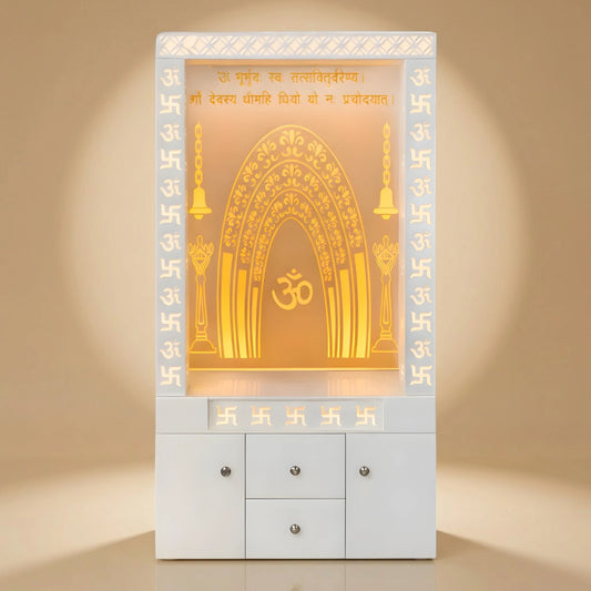 Suchiraa Wooden Corian Mandir (White) lifestyle view 