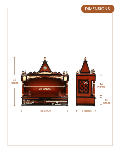 SukhatMan Large Wall Mount Pooja Mandir without Door (Brown Gold) dimensions