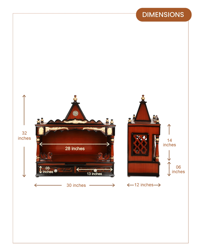 SukhatMan Large Wall Mount Pooja Mandir without Door (Brown Gold) dimensions