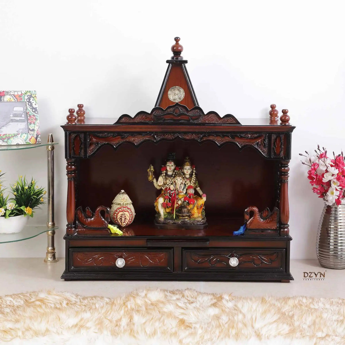 SukhatMan Large Wall Mount Pooja Mandir without Door (Brown)
