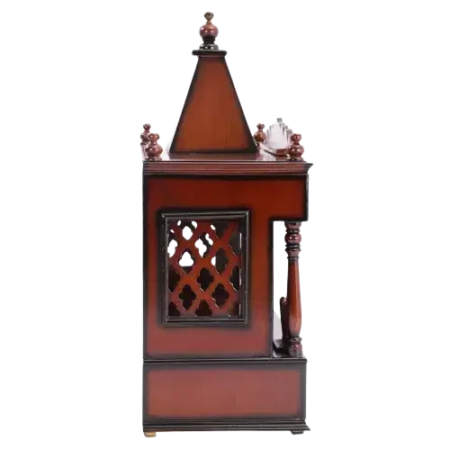 SukhatMan Large Wall Mount Pooja Mandir/Wooden temple in Brown Color side view featuring jali design and Pillars