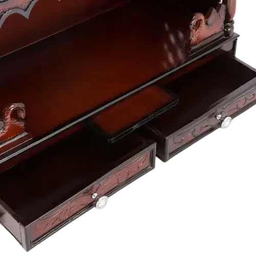 SukhatMan Large Wall Mount Pooja Mandir/Wooden temple in Brown Color Zoom view open drawers