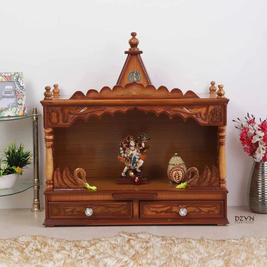 SukhatMan Large Wall Mount Pooja Mandir without Door (Teak) Front view