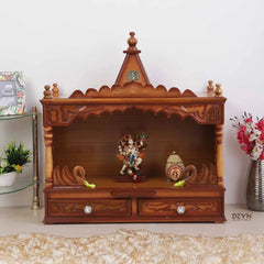 SukhatMan Large Wall Mount Pooja Mandir without Door (Teak)