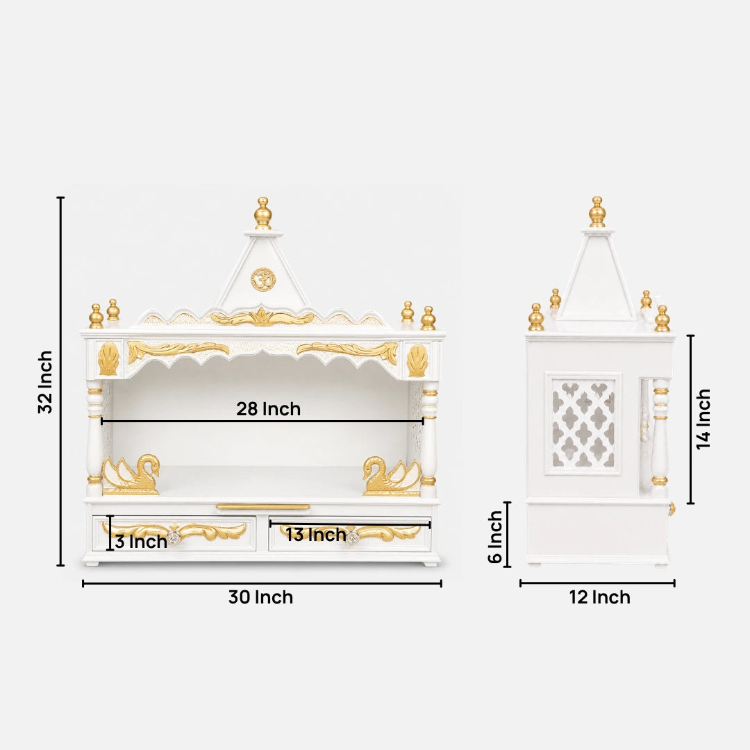 SukhatMan Large Wall Mount Pooja Mandir without Door (White Gold) Dimensions