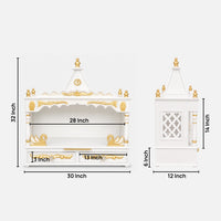 SukhatMan Large Wall Mount Pooja Mandir without Door (White Gold) Dimensions