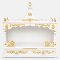 SukhatMan Large Wall Mount Pooja Mandir without Door (White Gold) Front Angle