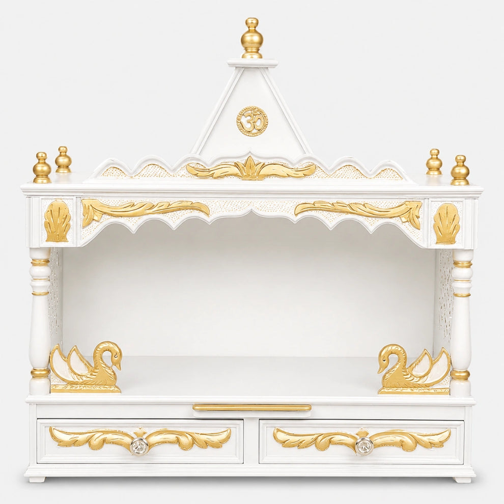 SukhatMan Large Wall Mount Pooja Mandir without Door White Gold