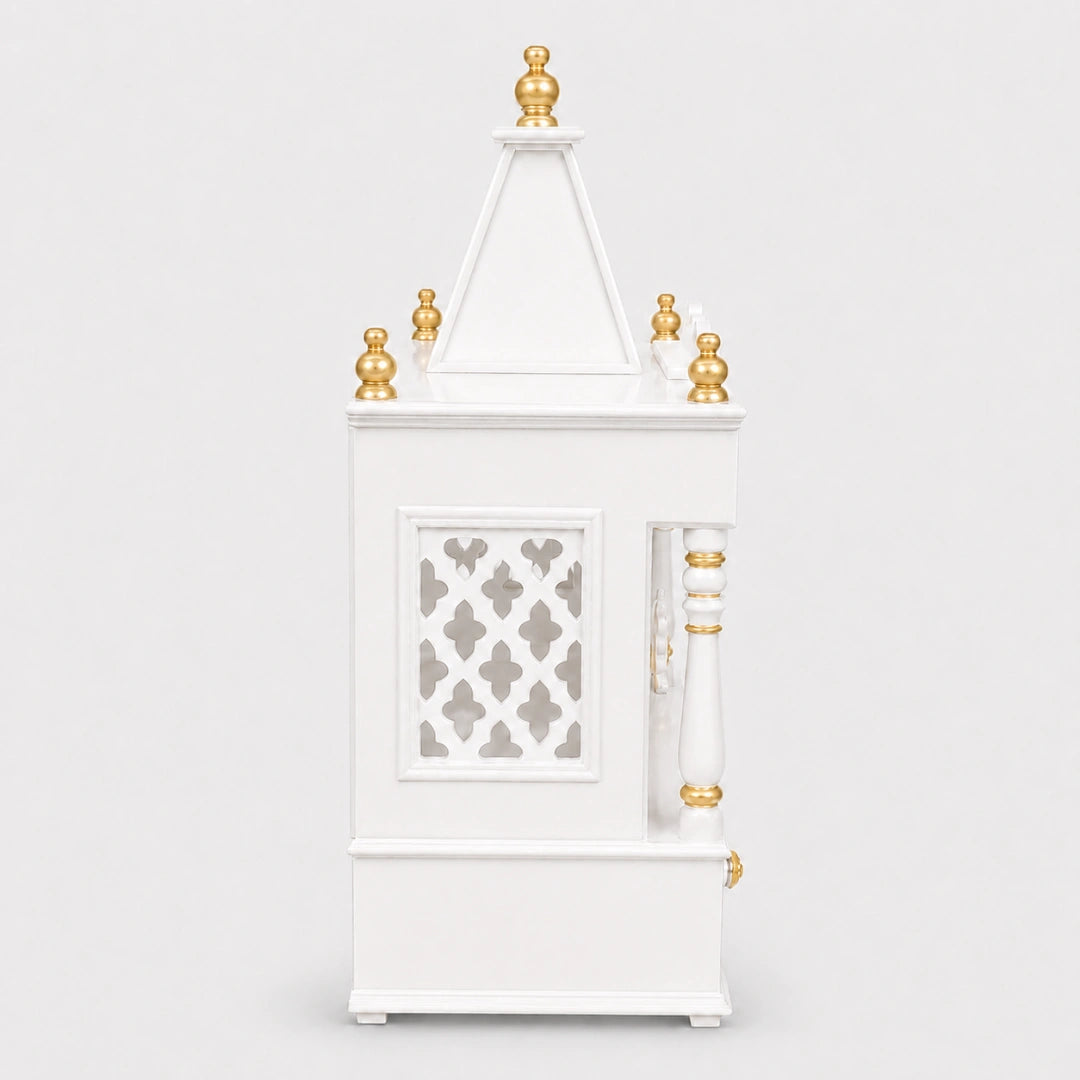 SukhatMan Large Wall Mount Pooja Mandir without Door (White Gold) Side View