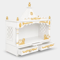 SukhatMan Large Wall Mount Pooja Mandir without Door (White Gold) Side view open drawers