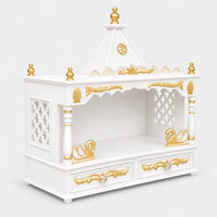 SukhatMan Large Wall Mount Pooja Mandir without Door (White Gold) Side Angle