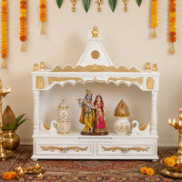 SukhatMan Large Wall Mount Pooja Mandir without Door (White Gold) lifestyle view 