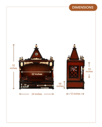 SukhatMan Medium Wall Mount Pooja Mandir without Door (Brown Gold) dimensions