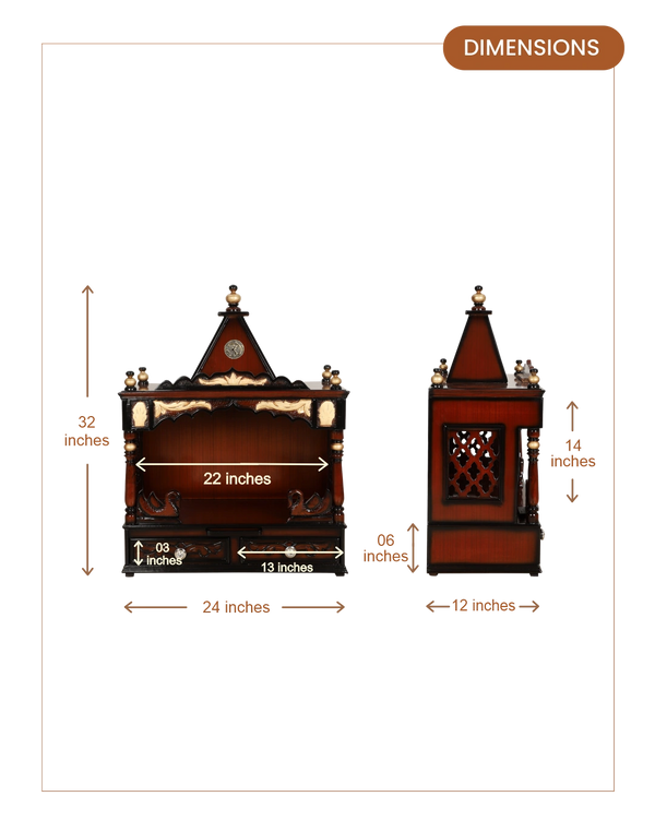SukhatMan Medium Wall Mount Pooja Mandir without Door (Brown Gold) dimensions