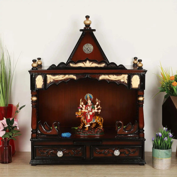 SukhatMan Medium Wall Mount Pooja Mandir without Door (Brown Gold) front view