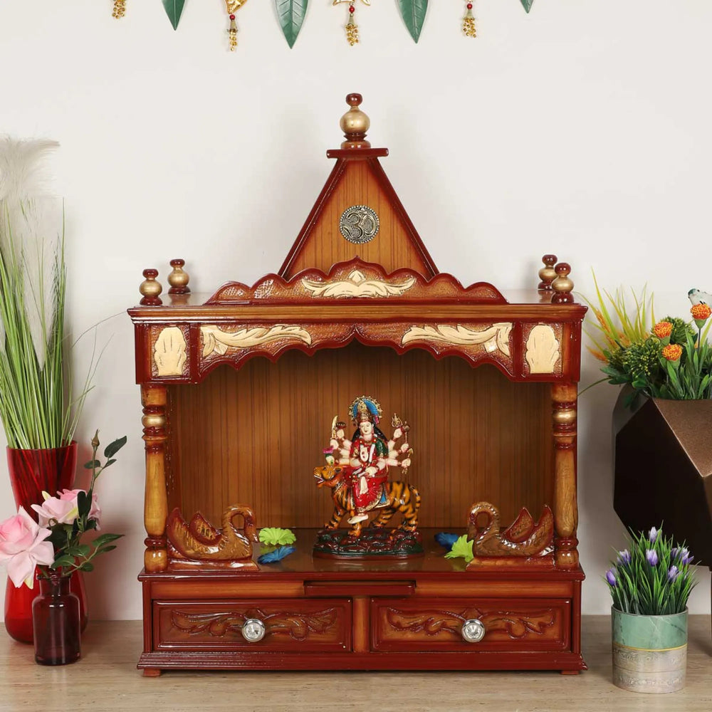 SukhatMan Medium Wall Mount Pooja Mandir without Door (Teak Gold) lifestyle view