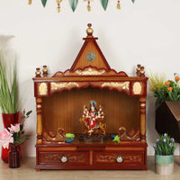 SukhatMan Medium Wall Mount Pooja Mandir without Door (Teak Gold) lifestyle view