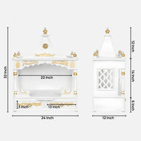 SukhatMan Medium Wall Mount Pooja Mandir without Door (White Gold) Dimenions