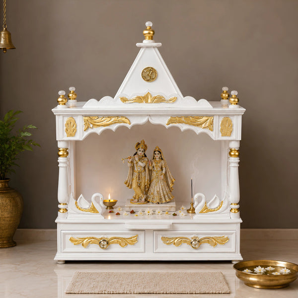 SukhatMan Medium Wall Mount Pooja Mandir without Door (White Gold) Lifestyle image