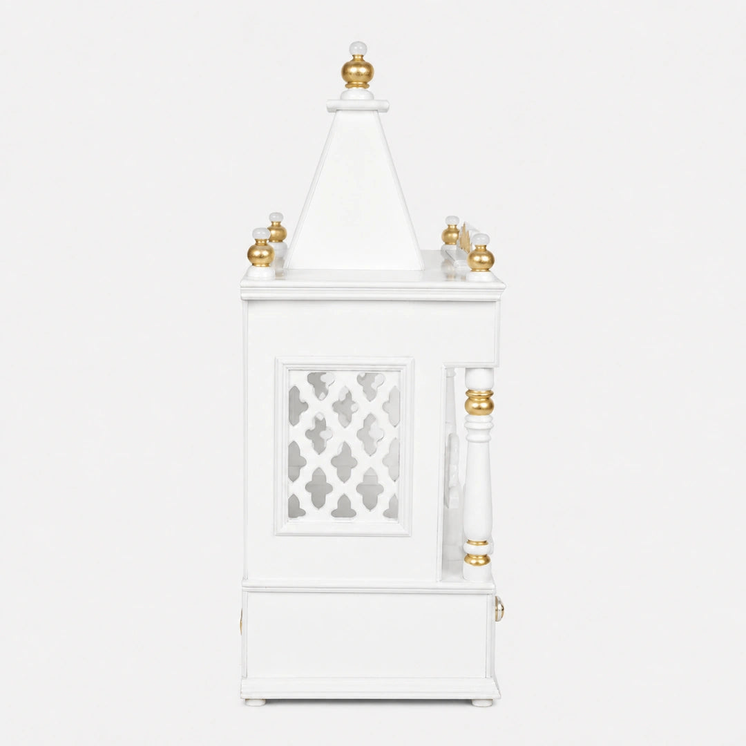 SukhatMan Medium Wall Mount Pooja Mandir without Door (White Gold) Side Angle Image