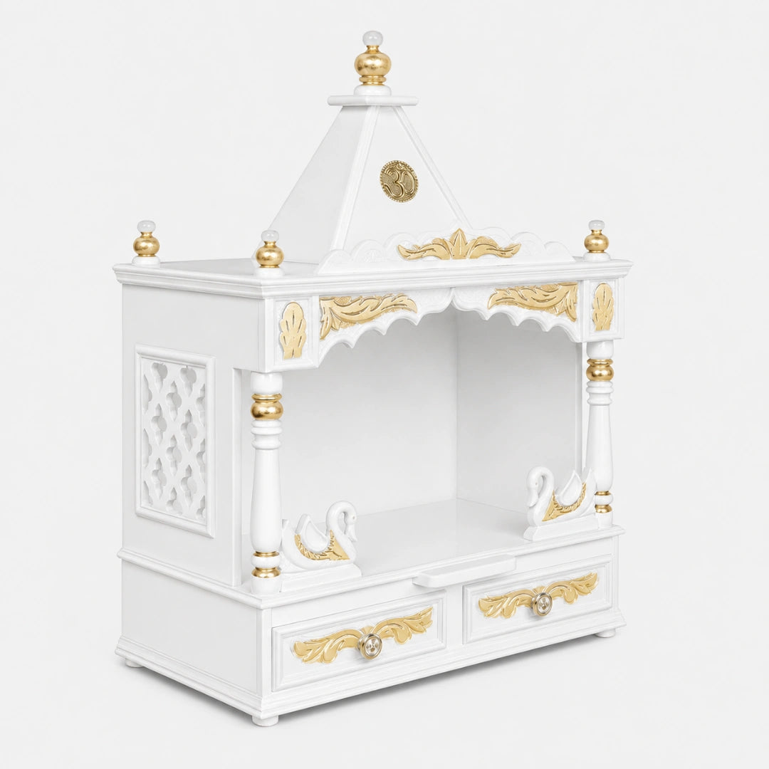 SukhatMan Medium Wall Mount Pooja Mandir without Door (White Gold) Side Image