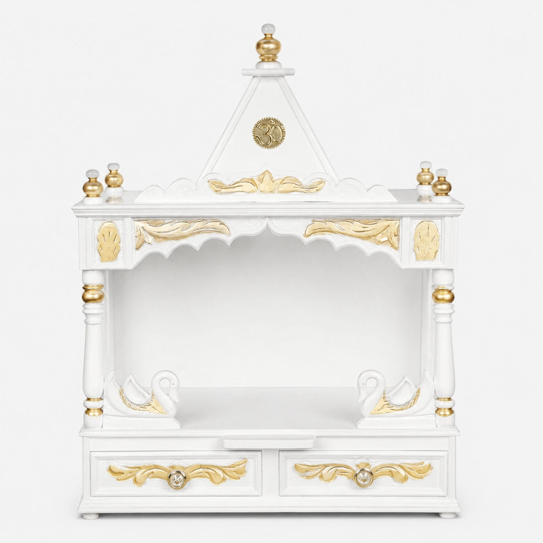 SukhatMan Medium Wall Mount Pooja Mandir without Door (White Gold) Front image