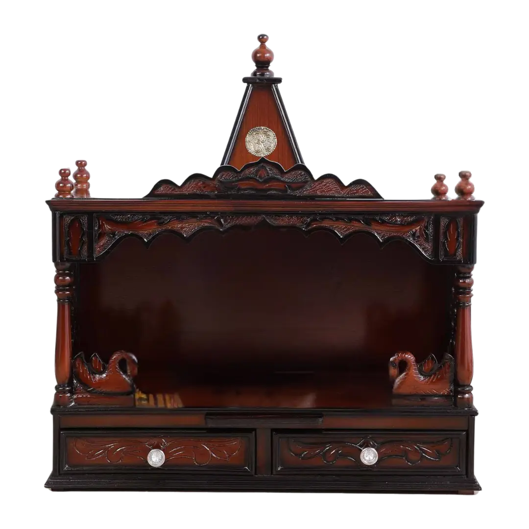 SukhatMan Large Wall Mount Pooja Mandir without Door (Brown) Front View