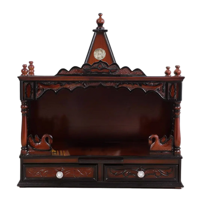 SukhatMan Large Wall Mount Pooja Mandir without Door (Brown) Front View