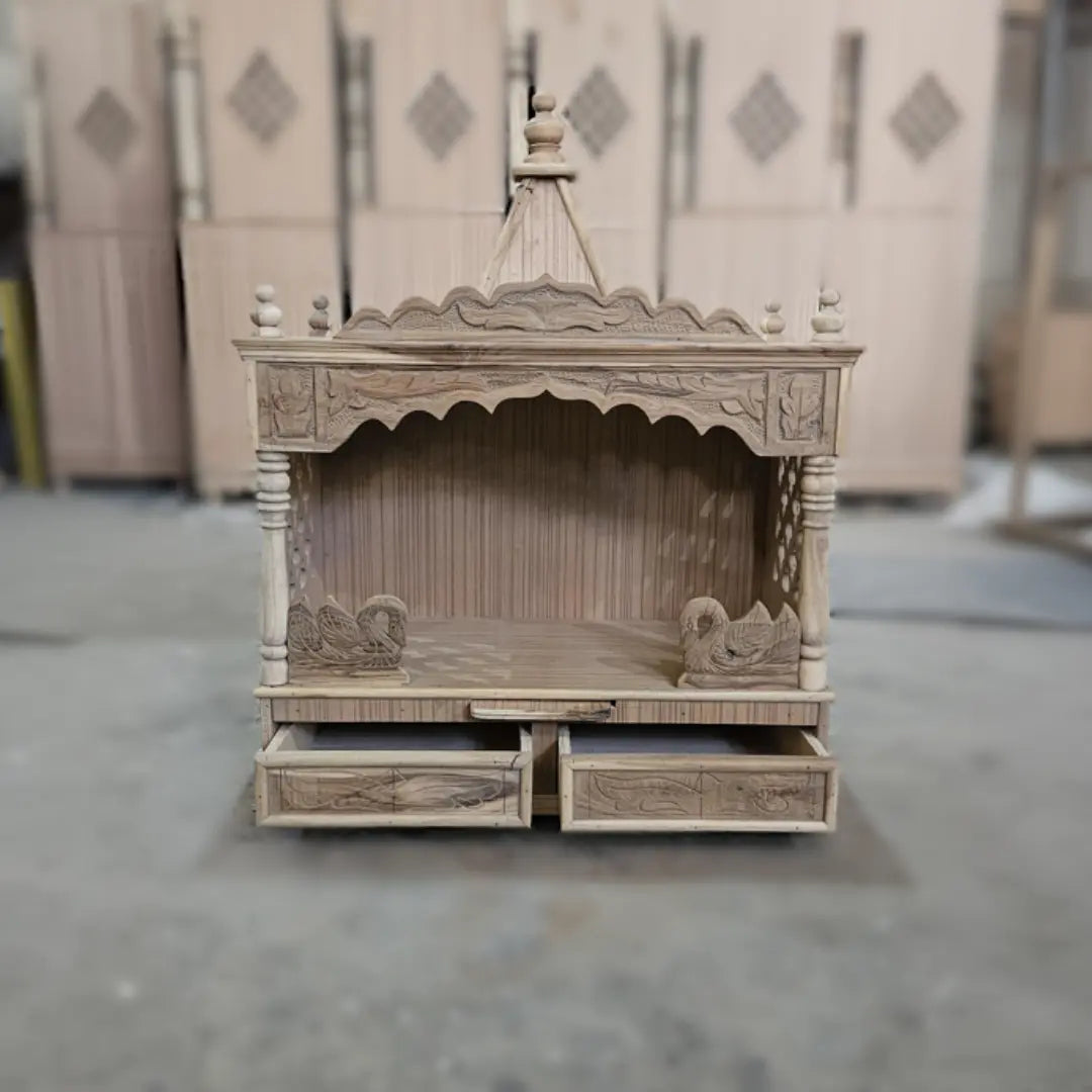 SukhatMan Large Wall Mount Pooja Mandir without Door (Teak Gold)
