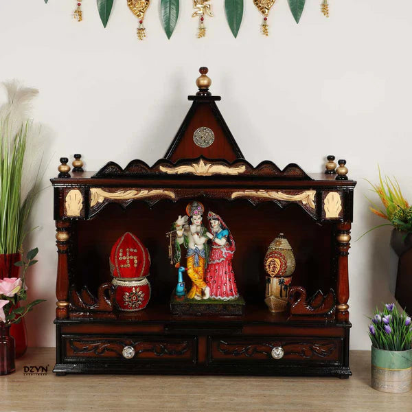 SukhatMan Large Wall Mount Pooja Mandir without Door (Brown Gold)