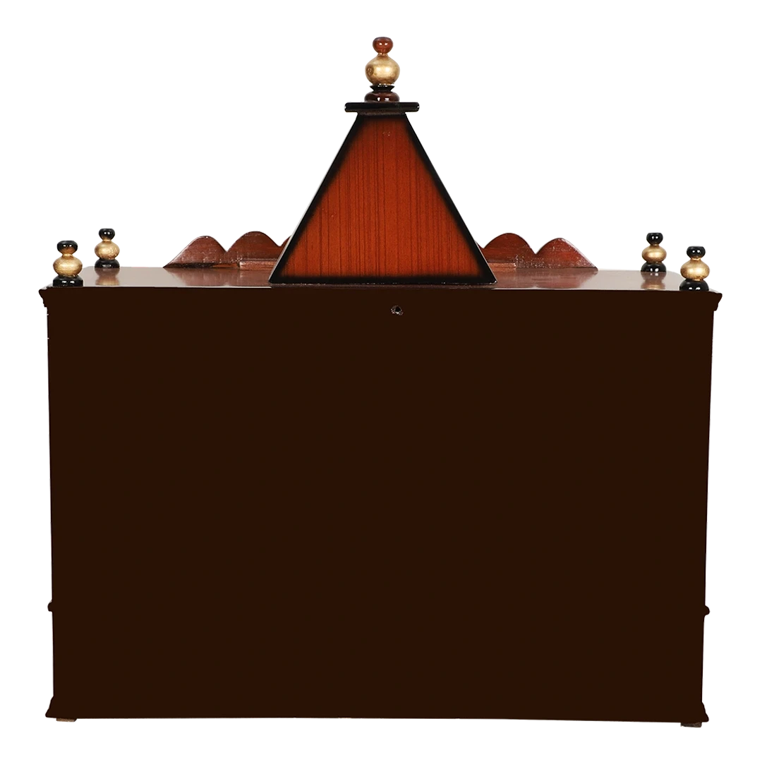 SukhatMan Large Wall Mount Pooja Mandir/Wooden temple for home in Brown Gold color back view