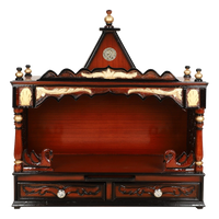 SukhatMan Large Wall Mount Pooja Mandir/Wooden temple for home in Brown Gold color front view
