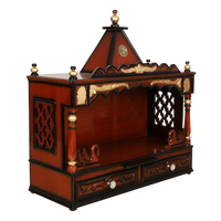 SukhatMan Large Wall Mount Pooja Mandir/Wooden temple for home in Brown Gold color 45° side view