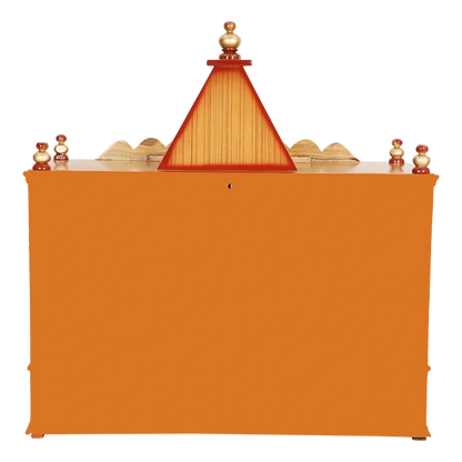 SukhatMan Large Wall Mount Pooja Mandir/Wooden temple for home in Teak Gold color back view