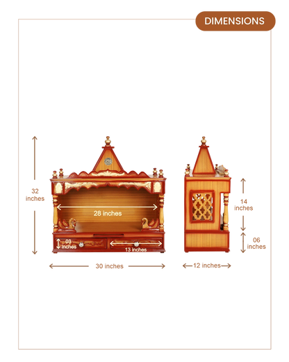 SukhatMan Large Wall Mount Pooja Mandir without Door (Teak Gold)