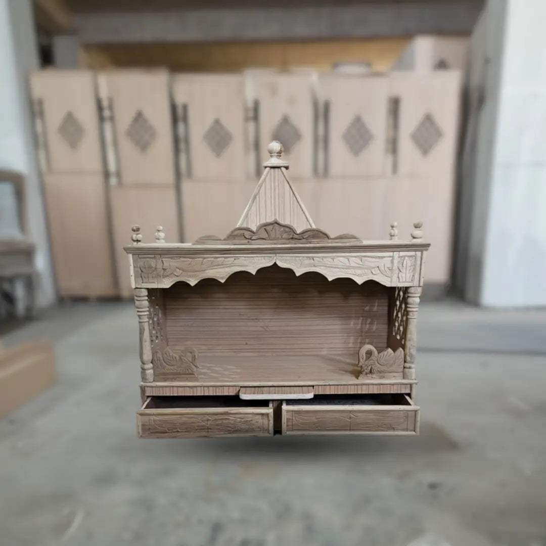 Raw Image of SukhatMan Medium Wall Mount Pooja Mandir without Door (Brown)