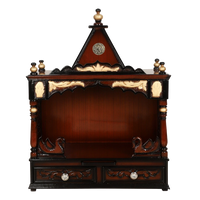 SukhatMan Medium Wall Mount Pooja Mandir/Wooden temple for home in Brown Gold color front view